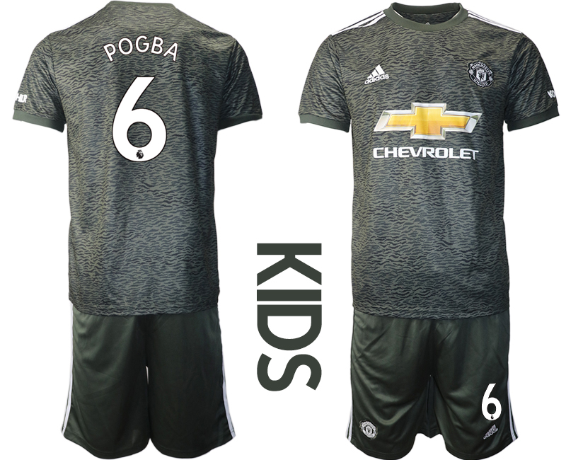 Youth 2020-2021 club Manchester United away #6 black Soccer Jerseys